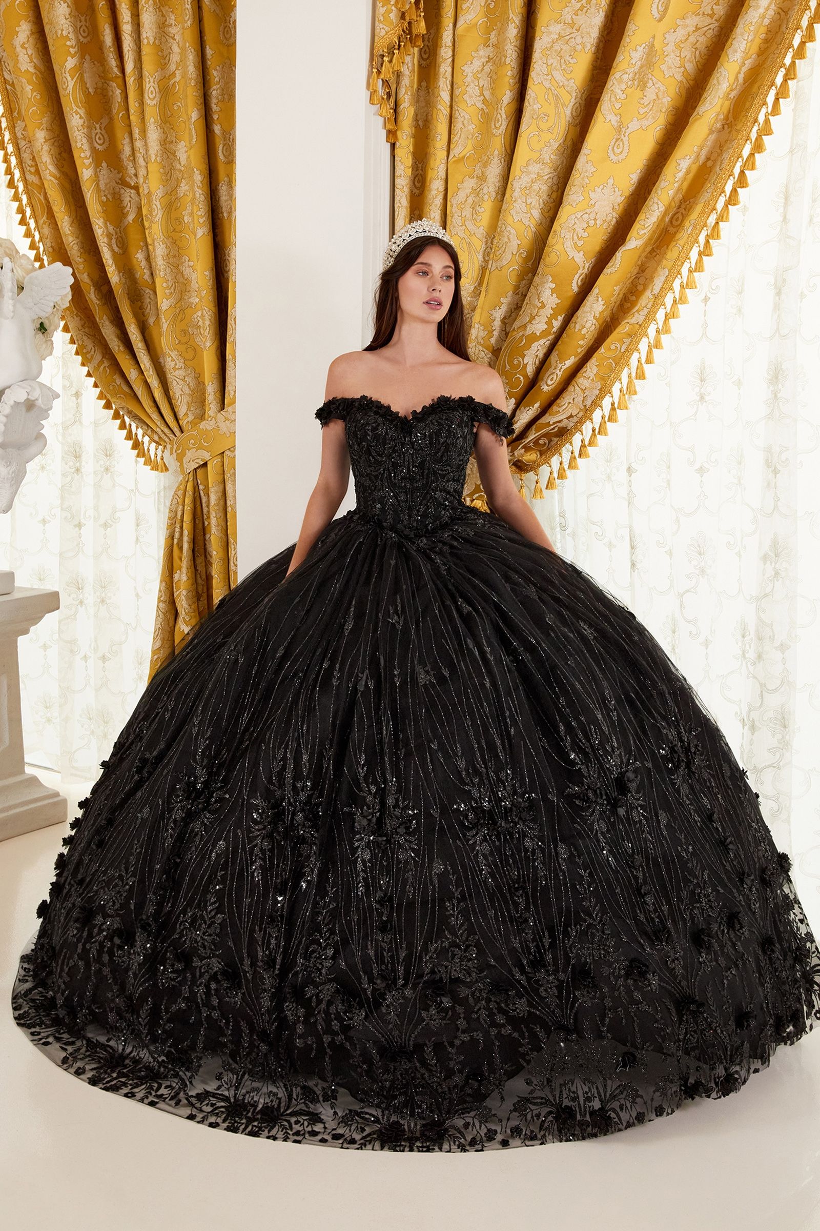 cinderella black wedding dresses Cinderella Couture 8120J Long Quinceanera Beaded Applique Ball Gown